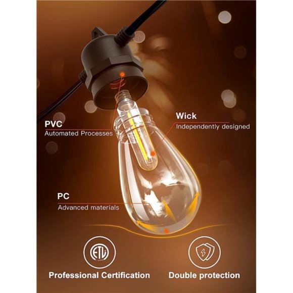 50FT LED Outdoor String Lights with Edison Shatterproof Bulbs, Heavy-Duty - Picture 3 of 5